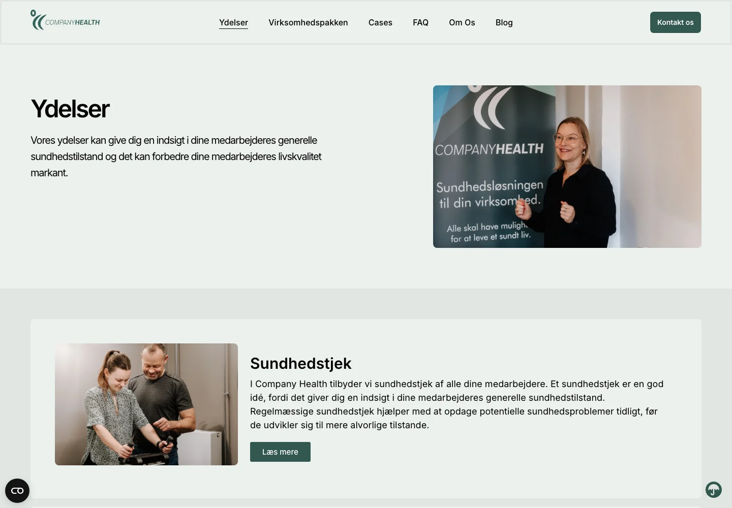 Fra overblik til den rette ydelse — skærmbillede af companyhealth.dk